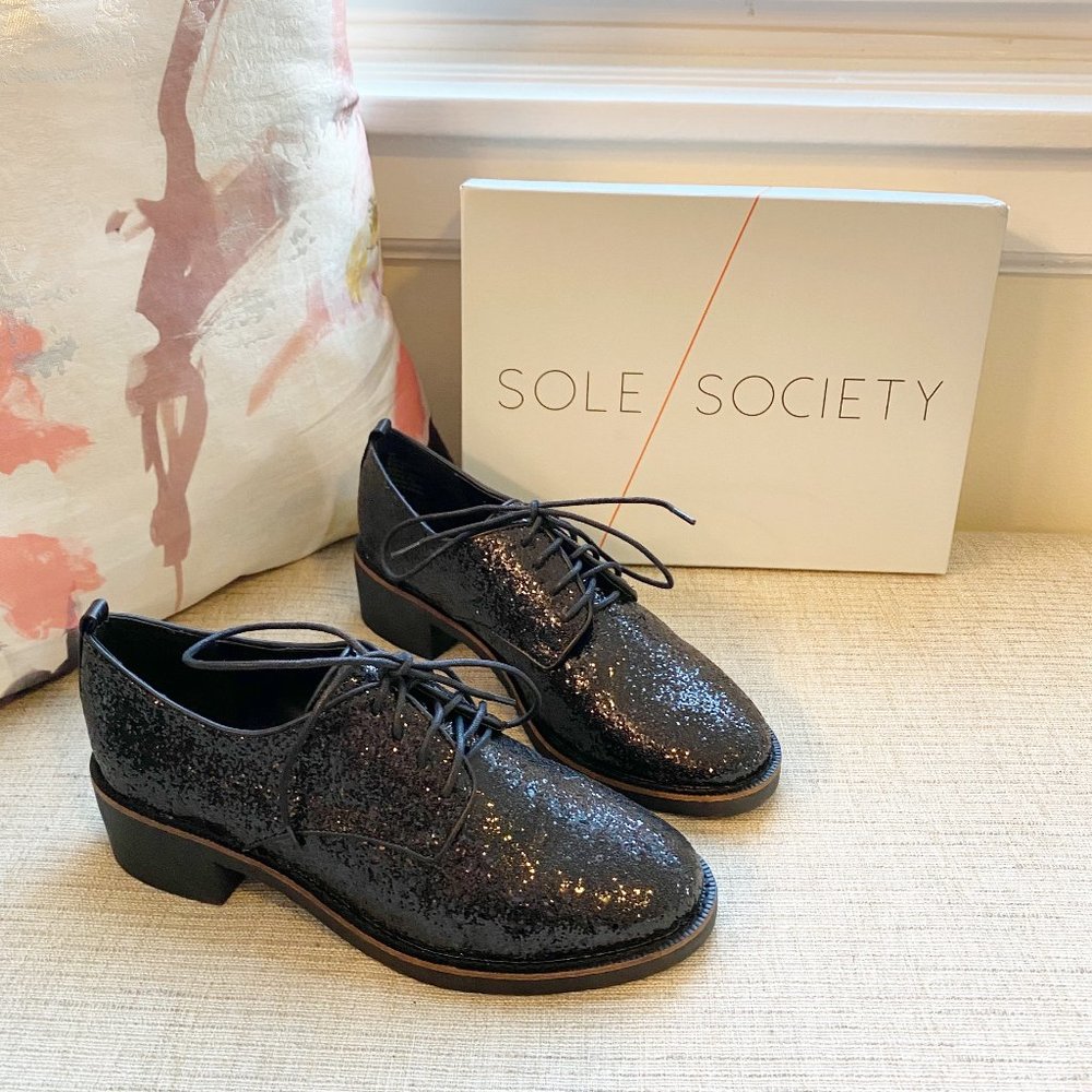 Sole Society Black Glitter Oxford Shoes